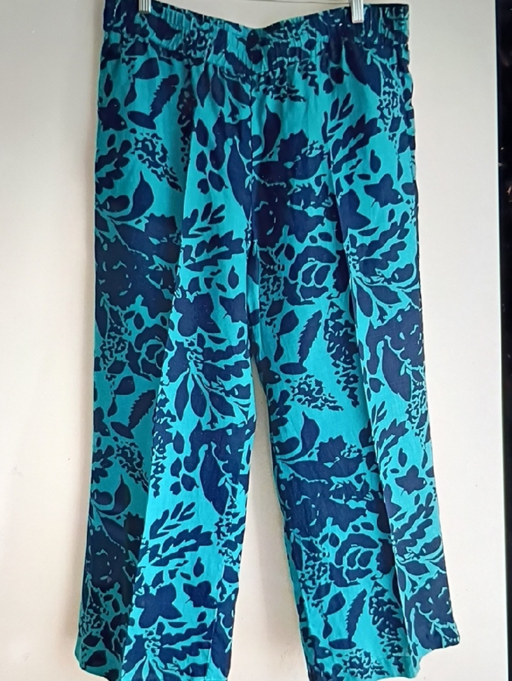 Soft Surroundings Luxury Linen Floral Wide Leg Resort Travel Lagenlook Boho Pant